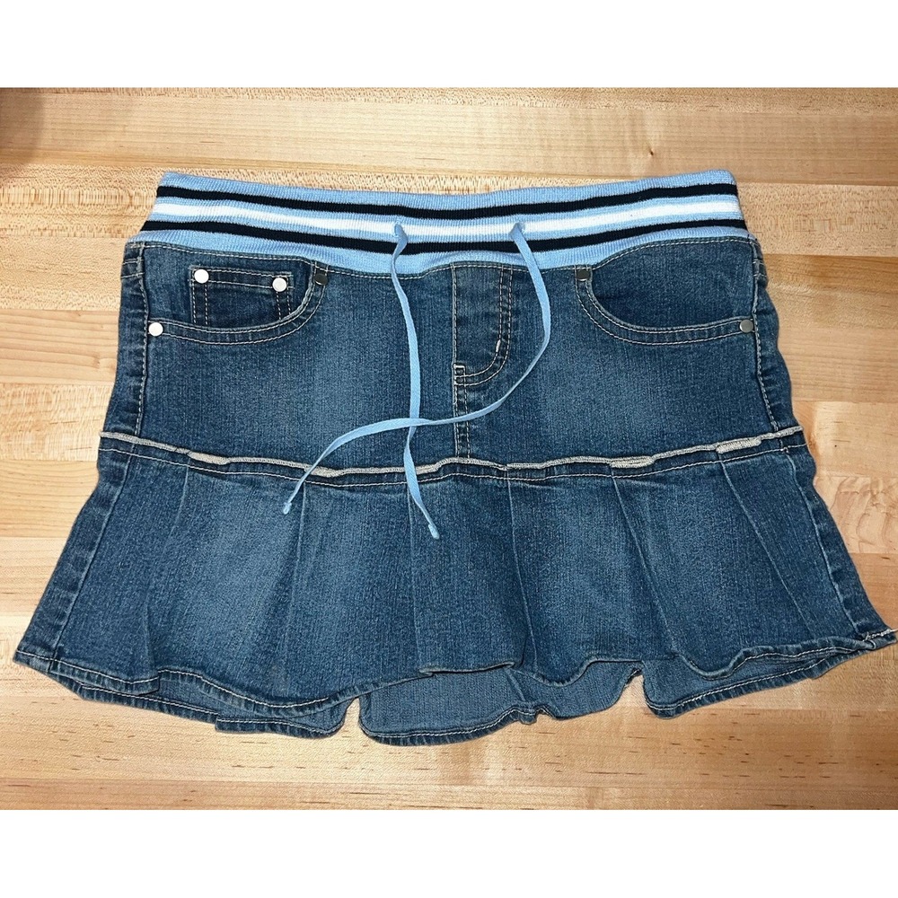 Y2K Women's Denim Flounce Mini Skort, Stretchy, Waist Size 28 in